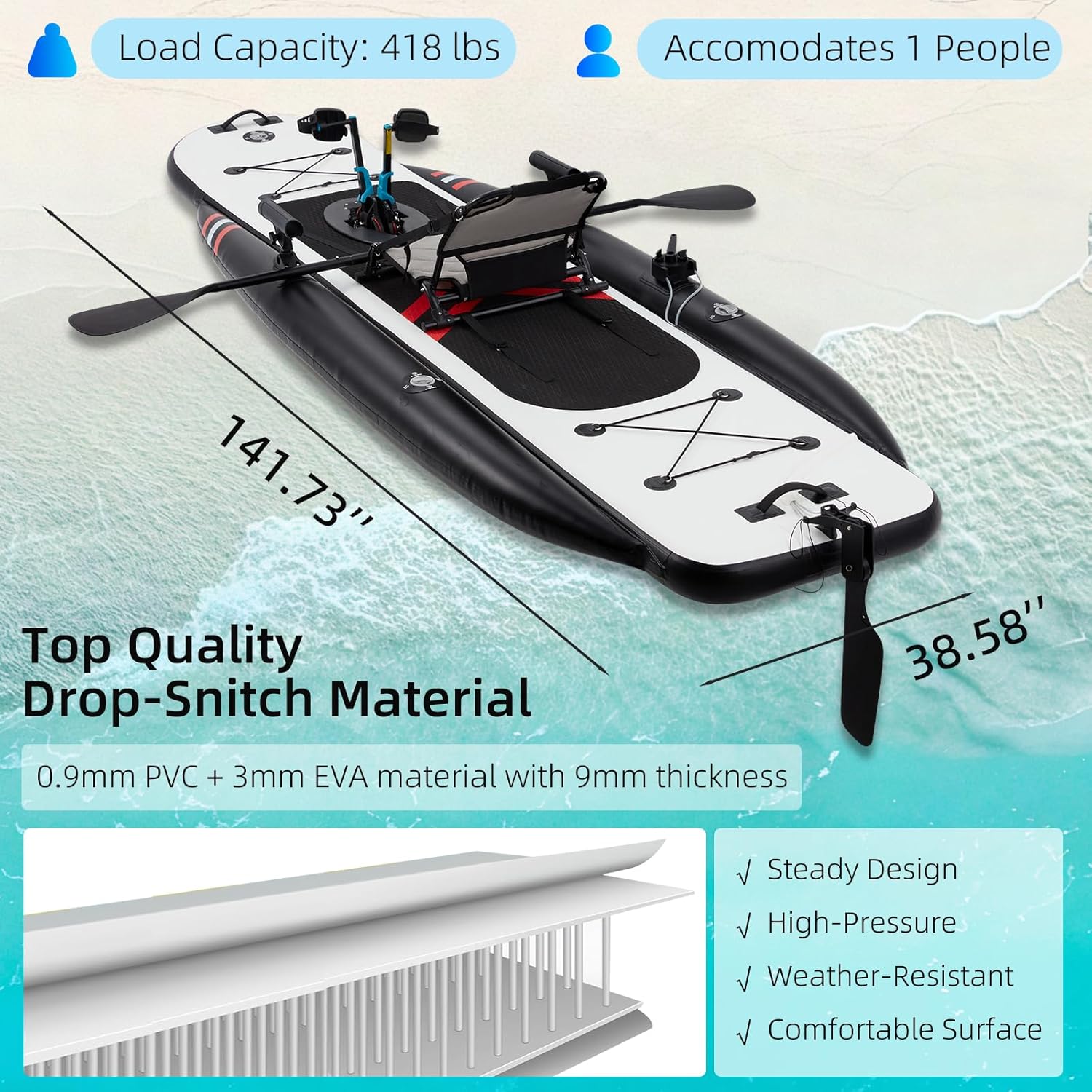 12피트 프리미엄 PVC 풍선식 낚시 카약 – 페달 구 - Fishing Kayak Inflatable 리뷰 및 가격